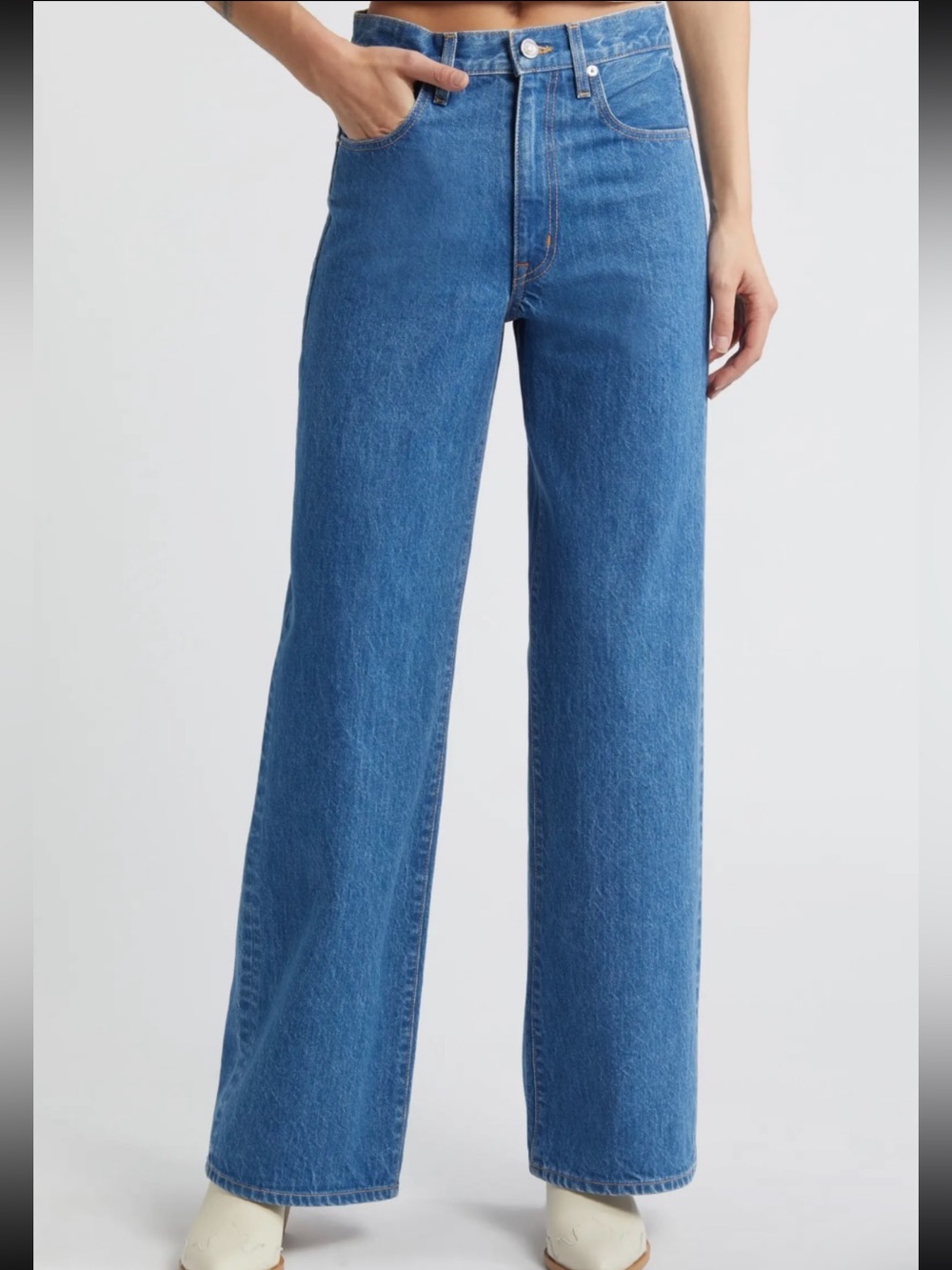 SLVRLAKE Grace High Rise Wide Leg Jeans Medium Wash Denim - Sz 32